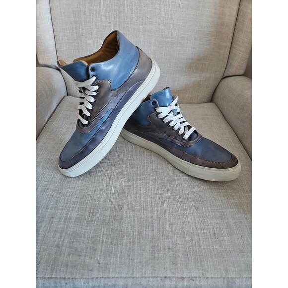 Ace Marks Men\'s 8 Navy and Blue Sneakers High-Top Beautiful Italian Leather main image 6